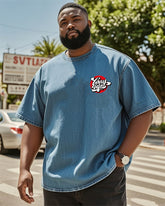 Big & Tall Men's Creative Graffiti Washed Denim Short Sleeve T-Shirt